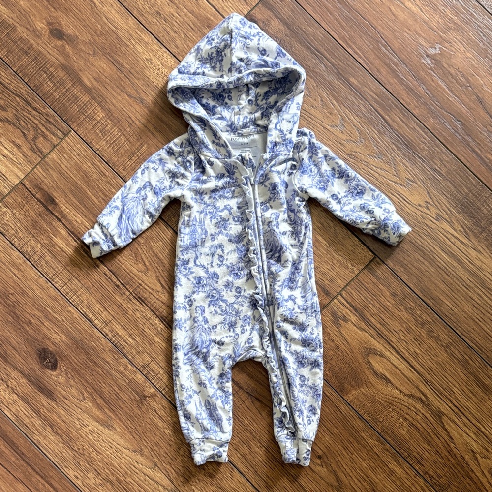 Posh Peanut Blue and White Toile Hooded Romper 6-9 Months